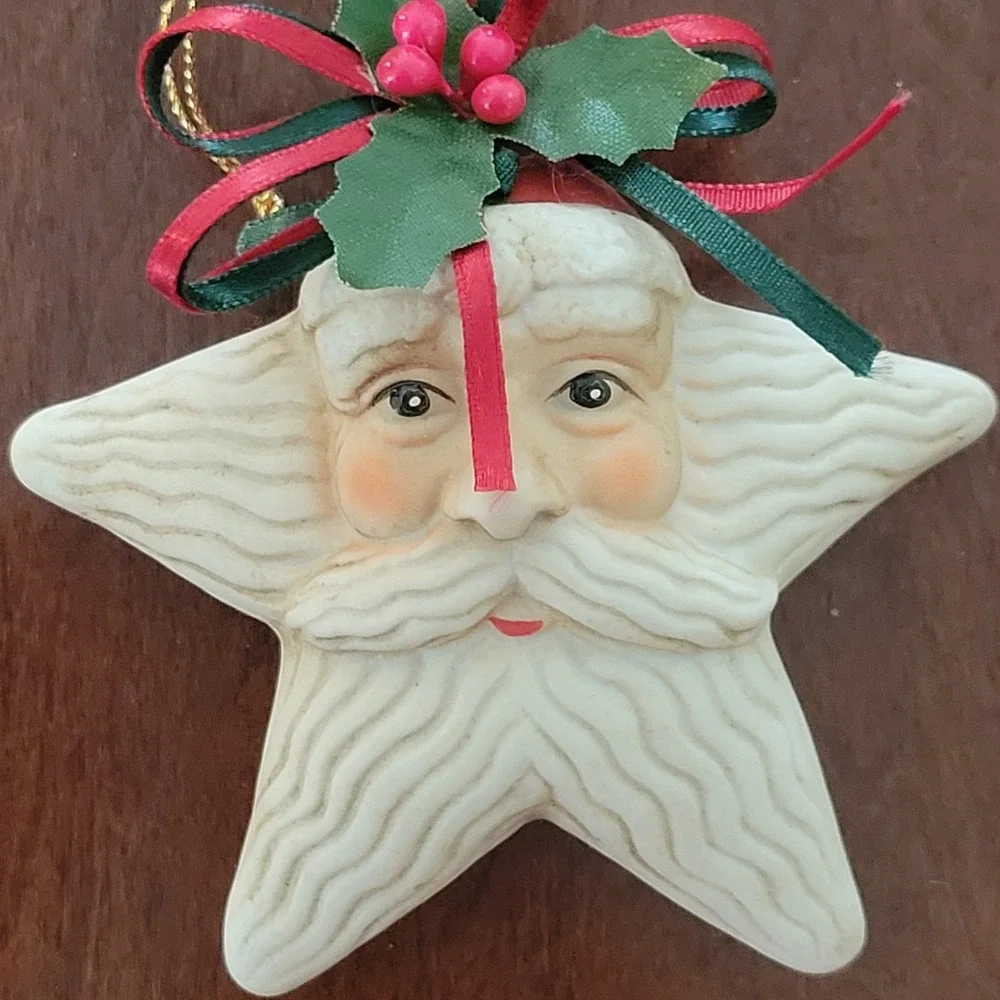 Set of‎ 4 Santa Face Christmas Ornaments w/ Star Original Box Holiday Tree Decor